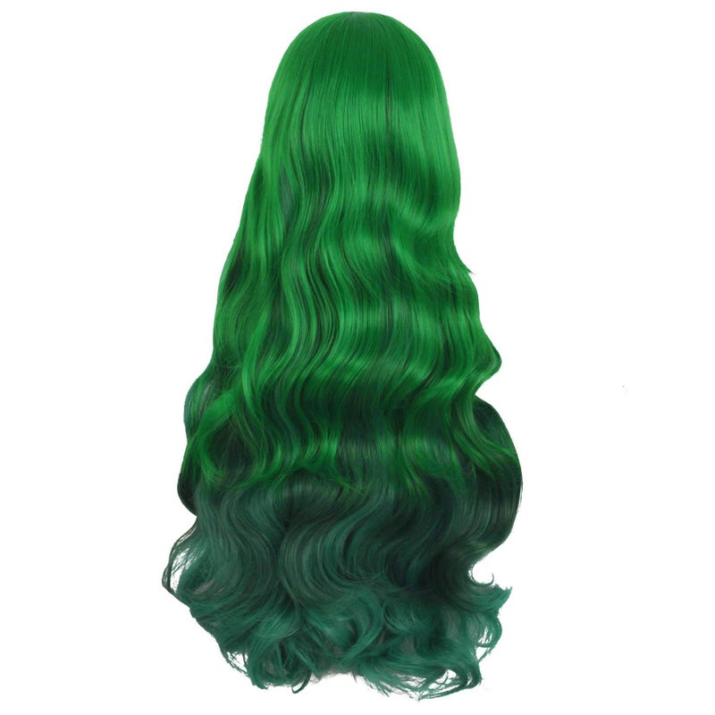 MapofBeauty 28 Inch/70 cm Beautiful Long Wavy Harajuku Style Cosplay Side Bangs Wigs (Lake Green/Grass Green) - Image 4